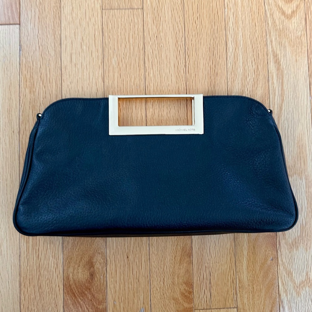 Michael Kors Black Leather Bag Clutch with gold chain straps - Picture 5 of 9